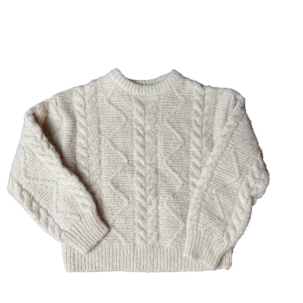 Cream Cable Knit Sweater Zara Kids Size 9-10 Girls Boys Long Sleeve Crew Neck